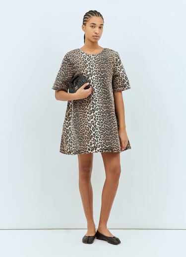 Leopard Print Open Back Mini Dress GANNI Leopard Print Open Back Mini Dress Brown gan0258083