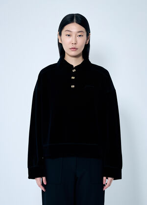 GANNI Heavy Velour Polo Shirt Black gan0259038
