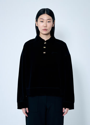 GANNI Heavy Velour Polo Shirt Black gan0259038