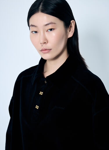 Heavy Velour Polo Shirt GANNI Heavy Velour Polo Shirt Black gan0259038