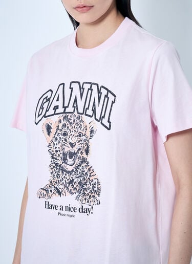GANNI Leopard Jersey T-Shirt Pink gan0259043