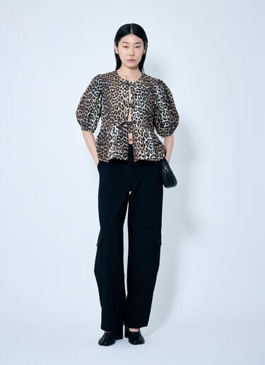 Leopard Poplin Peplum Blouse GANNI Leopard Poplin Peplum Blouse Brown gan0259078