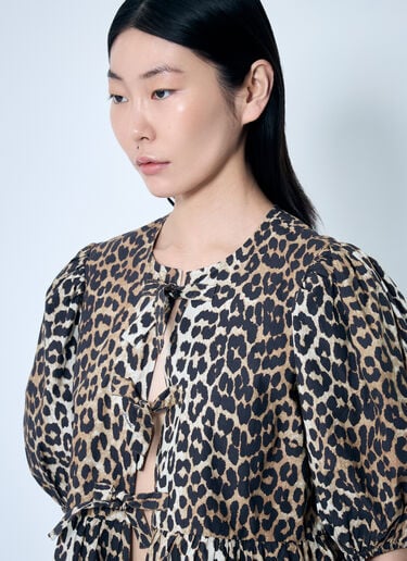 GANNI Leopard Poplin Peplum Blouse Brown gan0259078