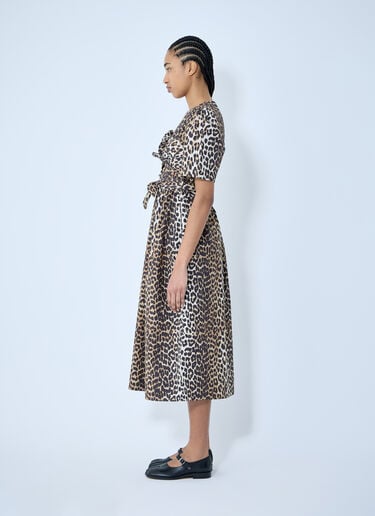 GANNI Leopard Print Tie Strap Midi Dress Brown gan0260005