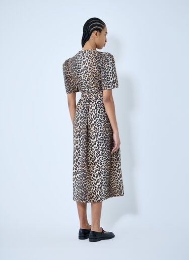GANNI Leopard Print Tie Strap Midi Dress Brown gan0260005