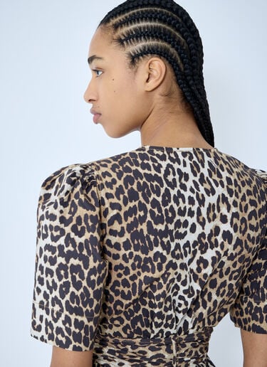 GANNI Leopard Print Tie Strap Midi Dress Brown gan0260005