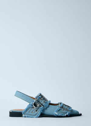 GANNI Feminine Buckle Ballerina Flats Denim gan0260018