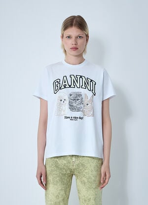 GANNI Logo Motif T-Shirt White gan0261002