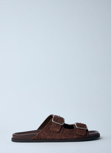 Gucci 로고 엠보싱 가죽 슬라이드  브라운 guc0159063