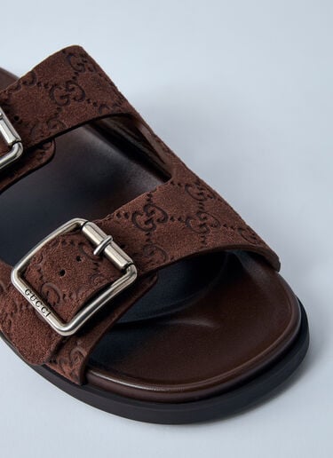Gucci 로고 엠보싱 가죽 슬라이드  브라운 guc0159063