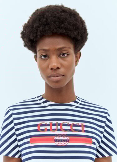 Striped Logo Print T-Shirt Gucci Striped Logo Print T-Shirt Navy guc0257012