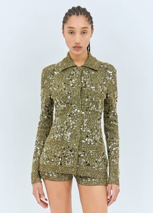 Gucci Tweed Blend Polo Cardigan Green guc0258004