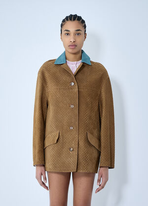 Gucci Embossed GG Suede Jacket Blue guc0259015