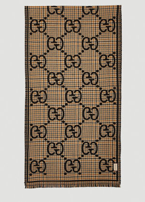 Gucci Check Jacquard Scarf Brown guc0359005