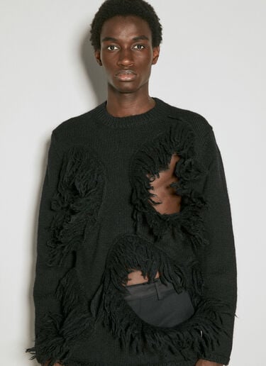 Cut-Out Wool Sweater With Tassle Edge Comme des Garçons Homme Plus Cut-Out Wool Sweater With Tassle Edge Black hpl0154010