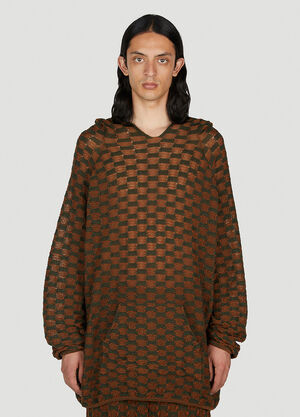 Isa Boulder Check Knit Hooded Sweater Brown isa0151008