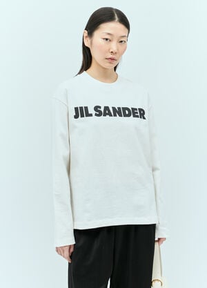 Jil Sander 로고 프린트 긴팔 티셔츠 화이트 jil0255020