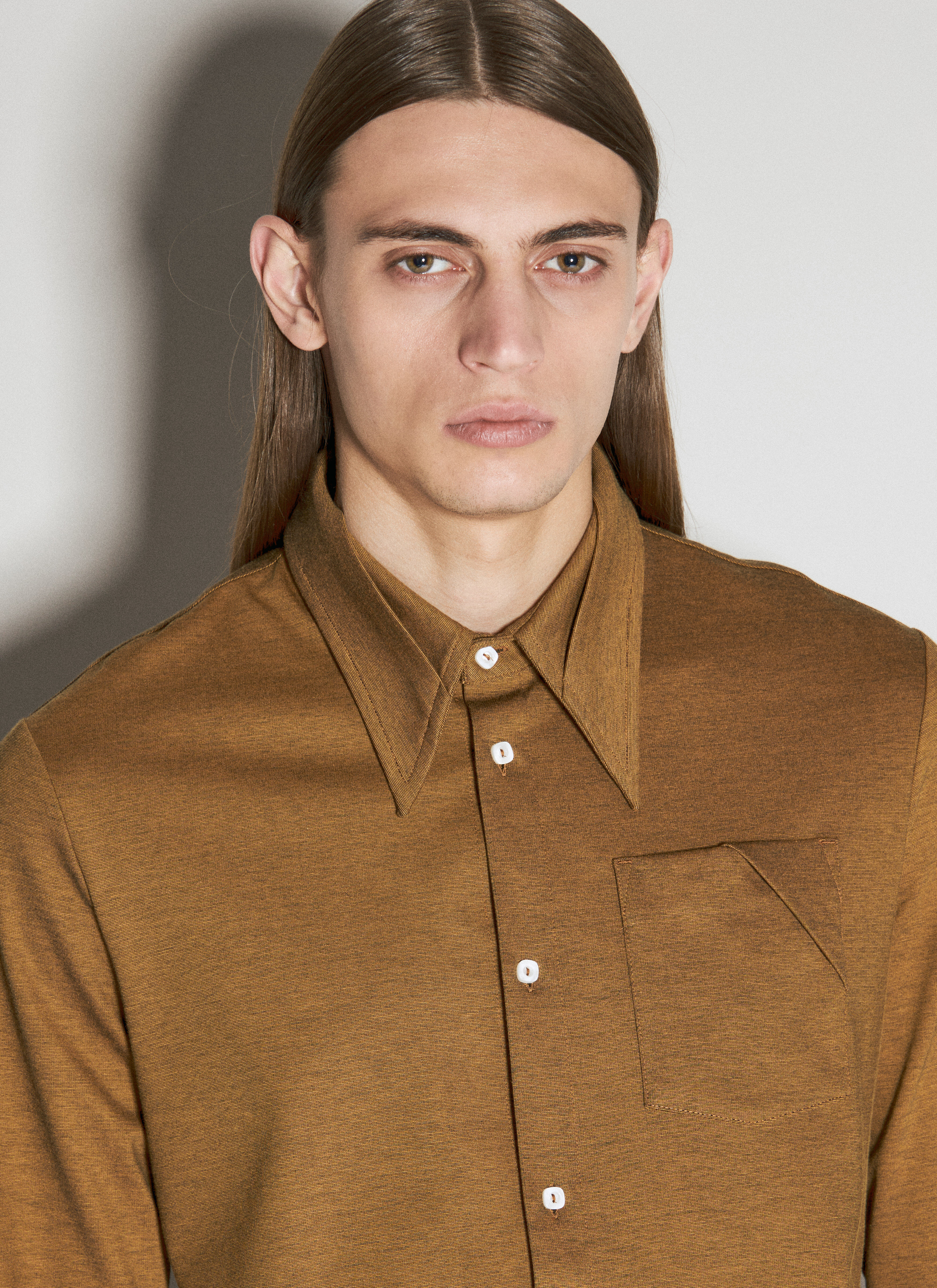 Kiko Kostadinov Men's' Rino Twisted Jersey Shirt in Brown