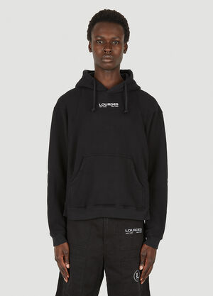 Lourdes Logo Print Basic Hooded Sweatshirt Black lou0149004