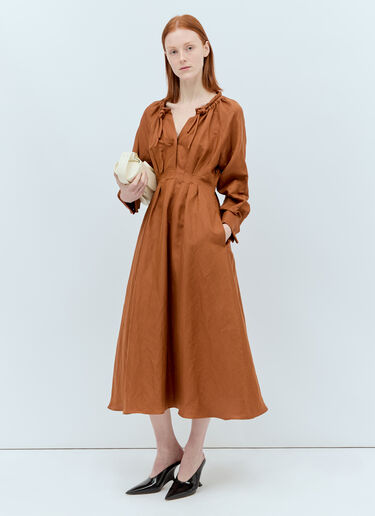 리넨 & 실크 미디 원피스 Max Mara 리넨 & 실크 미디 원피스 브라운 max0256011