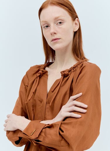 Max Mara 리넨 & 실크 미디 원피스 브라운 max0256011