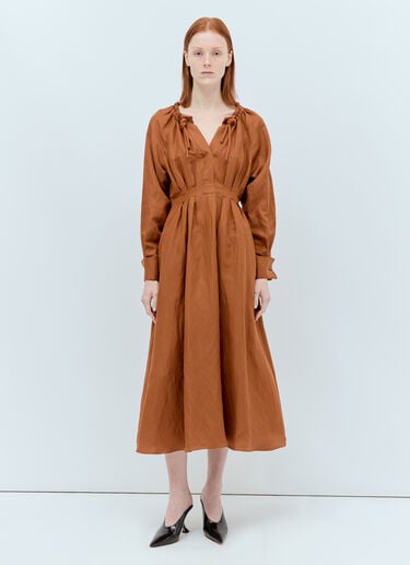 Max Mara 리넨 & 실크 미디 원피스 브라운 max0256011
