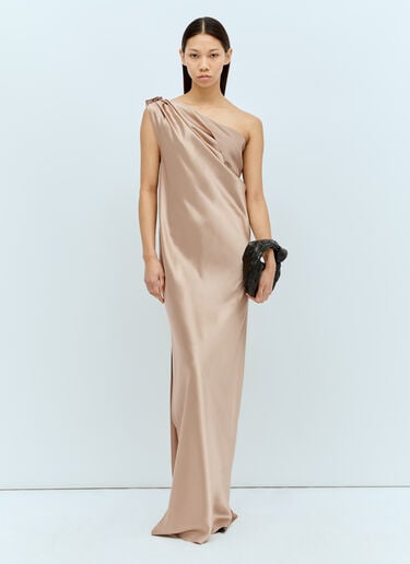 Max Mara 실크 주름진 맥시 원피스  브라운 max0256042