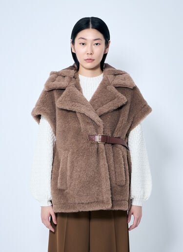 Max Mara Teddy Fabric Gilet Cape Light Brown max0259026