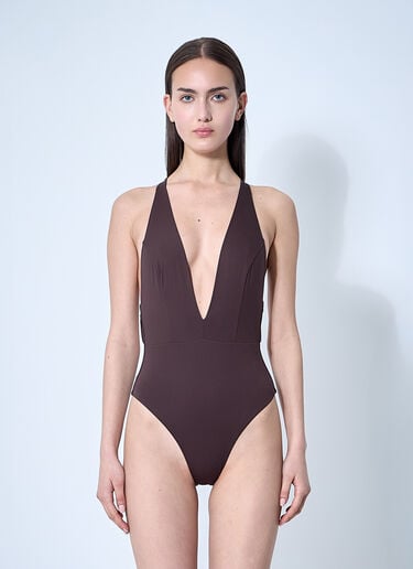 Max Mara Cristel Belted Swimsuit Brown max0260022