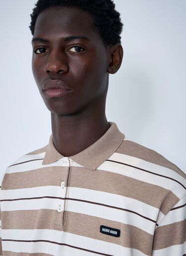 Striped Polo Shirt Miu Miu Striped Polo Shirt Beige miu0161009
