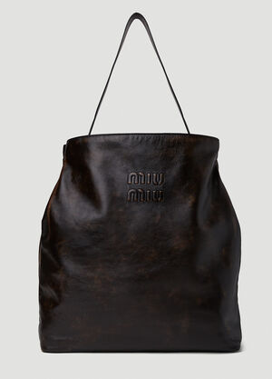 Miu Miu Embossed Logo Hobo Tote Bag Black miu0251018