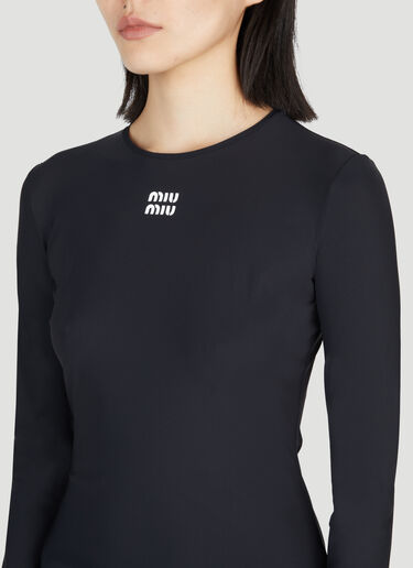 로고 아플리케 스트레치 미니 드레스 Miu Miu 로고 아플리케 스트레치 미니 드레스 블랙 miu0254015