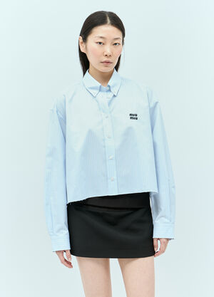 Miu Miu Logo Embroidery Cropped Shirt Blue miu0255010