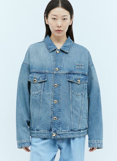 Washed Denim Jacket Miu Miu Washed Denim Jacket Blue miu0255016