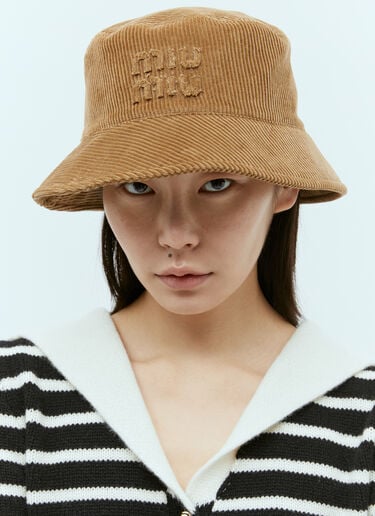 Embossed Logo Velvet Bucket Hat Miu Miu Embossed Logo Velvet Bucket Hat Brown miu0255025