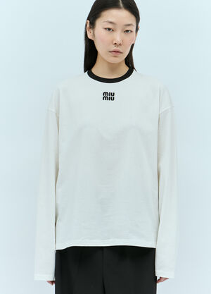 Miu Miu Logo Patch Long-Sleeve T-Shirt White miu0256008