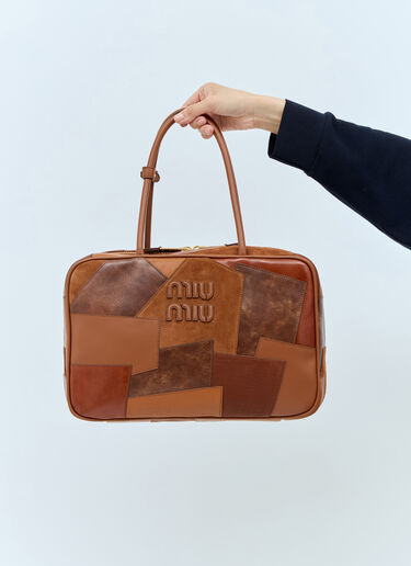 Miu Miu Leather Patch Handbag Brown miu0256053
