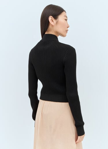 Miu Miu 羊毛罗纹开衫  黑色 miu0258001