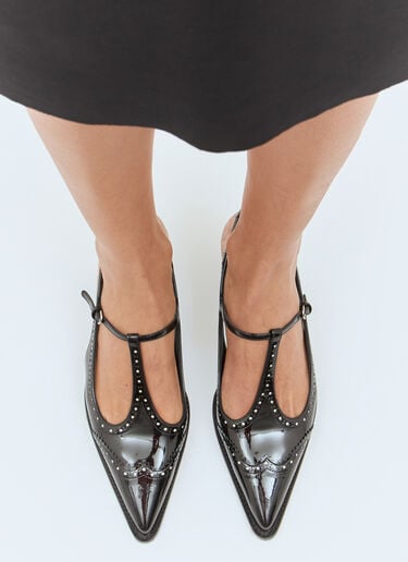 レザーブローグ スリングバックTストラップパンプス Miu Miu レザーブローグ スリングバックTストラップパンプス ブラック miu0258019