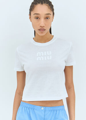 Miu Miu Logo Embossed T-Shirt White miu0258070