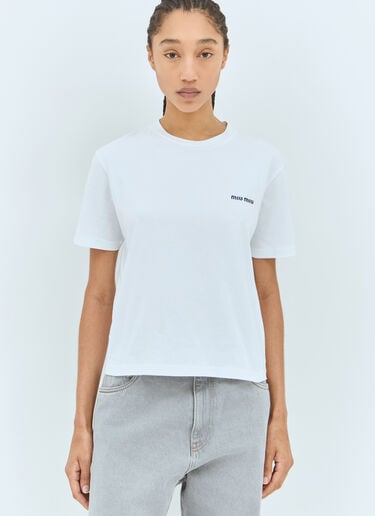 Logo Embroidery T-Shirt Miu Miu Logo Embroidery T-Shirt White miu0258072