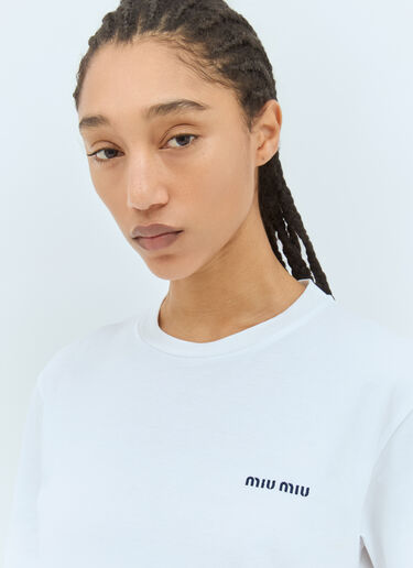 Miu Miu Logo Embroidery T-Shirt White miu0258072