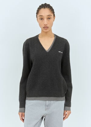 Miu Miu Logo Emboidery Sweater Grey miu0258077