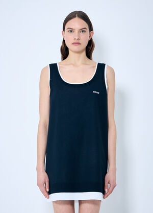 Miu Miu Knit And Poplin Mini Dress Blue miu0259001
