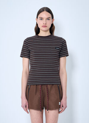 Miu Miu Striped T-Shirt Brown miu0259010