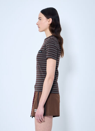Miu Miu Striped T-Shirt Brown miu0259010