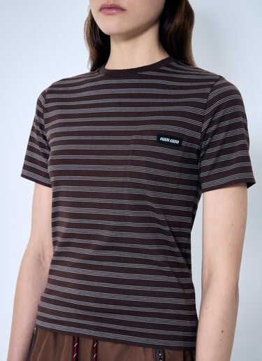Miu Miu Striped T-Shirt Brown miu0259010