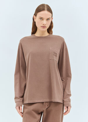 Miu Miu Long-Sleeve Logo T-Shirt Brown miu0259012