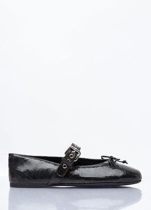 Miu Miu Crackled Leather Ballerina Shoes Brown miu0259022