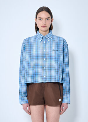 Miu Miu Check Logo Embroidery Shirt Blue miu0260001